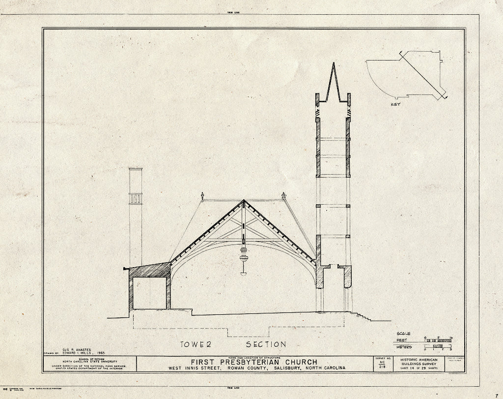 Historic Pictoric : Blueprint HABS NC,80-SALB,5- (Sheet 14 of 29) - First Presbyterian Church, West Innis & Jackson Streets, Salisbury, Rowan County, NC