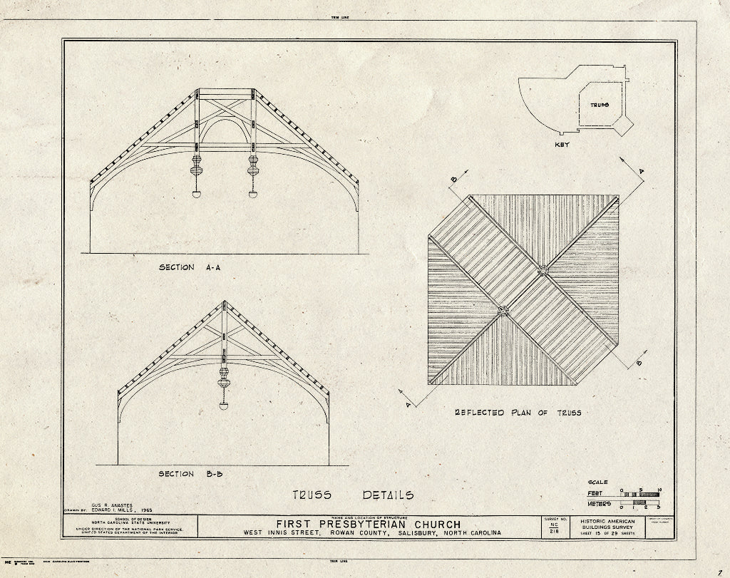 Historic Pictoric : Blueprint HABS NC,80-SALB,5- (Sheet 15 of 29) - First Presbyterian Church, West Innis & Jackson Streets, Salisbury, Rowan County, NC