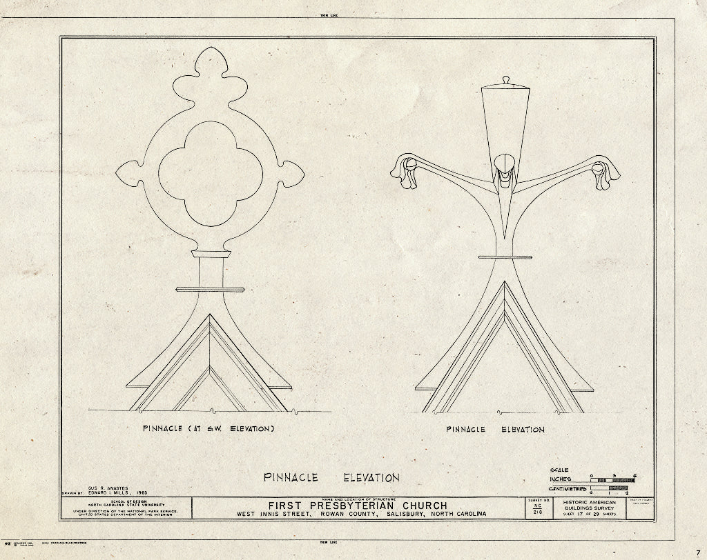 Historic Pictoric : Blueprint HABS NC,80-SALB,5- (Sheet 17 of 29) - First Presbyterian Church, West Innis & Jackson Streets, Salisbury, Rowan County, NC