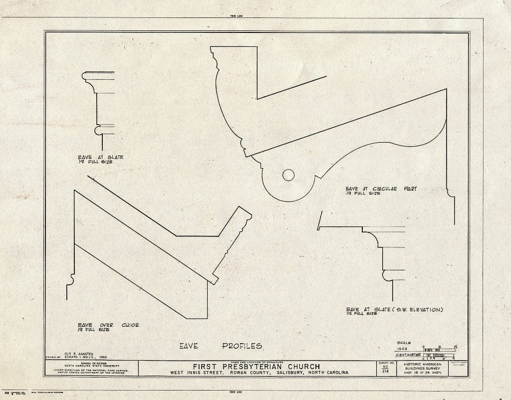Historic Pictoric : Blueprint HABS NC,80-SALB,5- (Sheet 18 of 29) - First Presbyterian Church, West Innis & Jackson Streets, Salisbury, Rowan County, NC