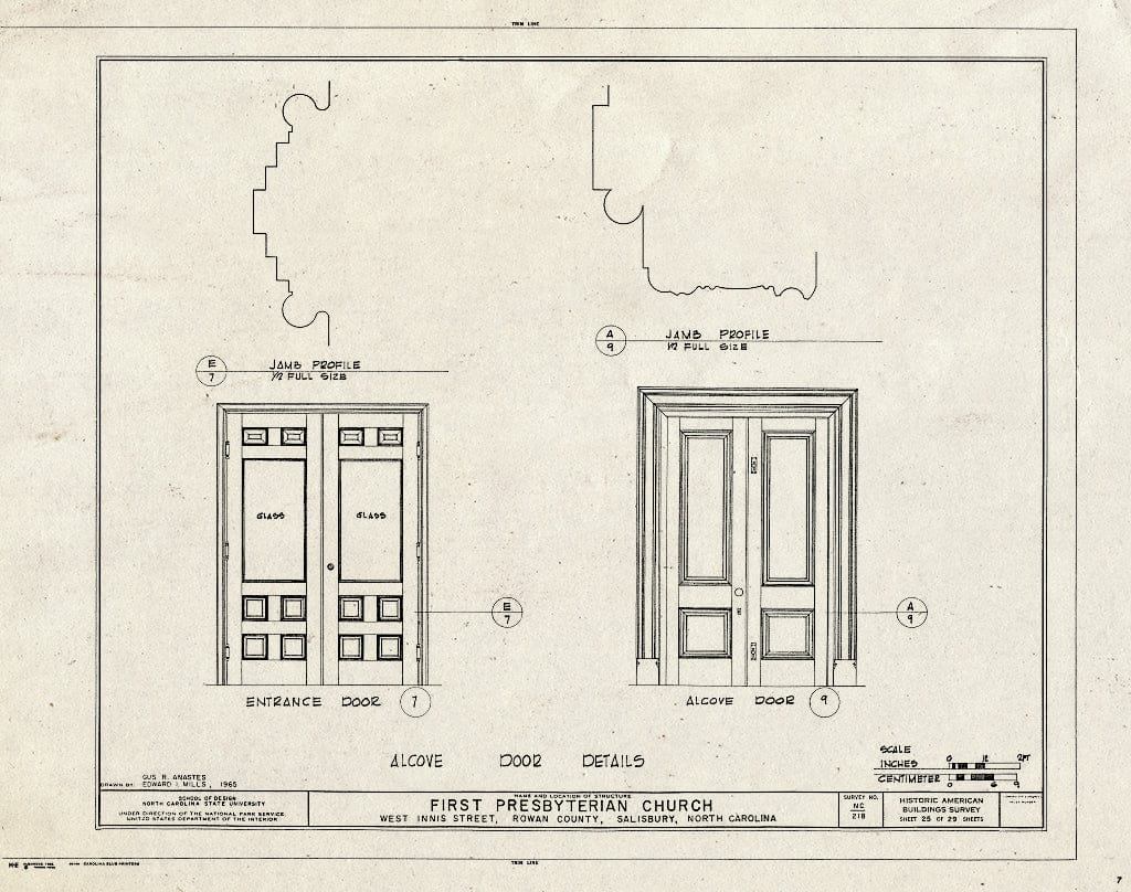 Historic Pictoric : Blueprint HABS NC,80-SALB,5- (Sheet 25 of 29) - First Presbyterian Church, West Innis & Jackson Streets, Salisbury, Rowan County, NC