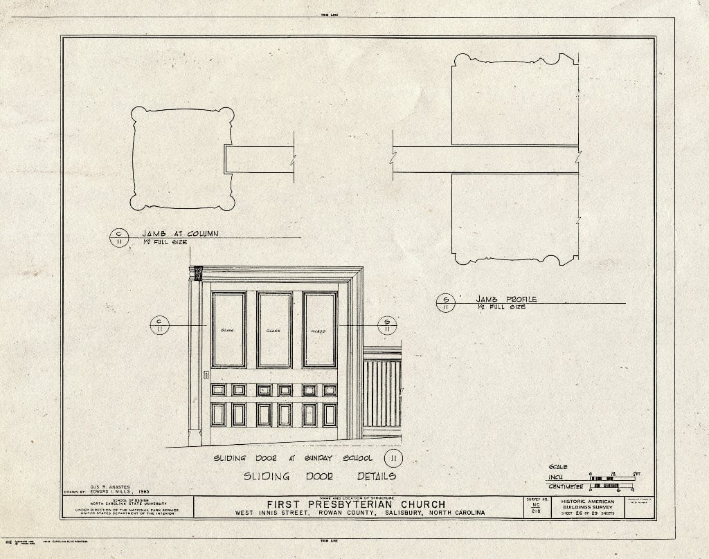Historic Pictoric : Blueprint HABS NC,80-SALB,5- (Sheet 26 of 29) - First Presbyterian Church, West Innis & Jackson Streets, Salisbury, Rowan County, NC