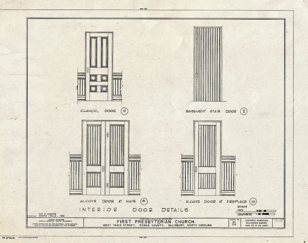 Historic Pictoric : Blueprint HABS NC,80-SALB,5- (Sheet 27 of 29) - First Presbyterian Church, West Innis & Jackson Streets, Salisbury, Rowan County, NC