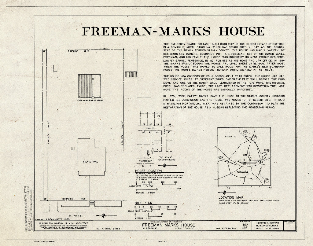 Historic Pictoric : Blueprint HABS NC,84-ALB,1- (Sheet 1 of 4) - Freeman-Marks House, 112 North Third Street, Albemarle, Stanly County, NC