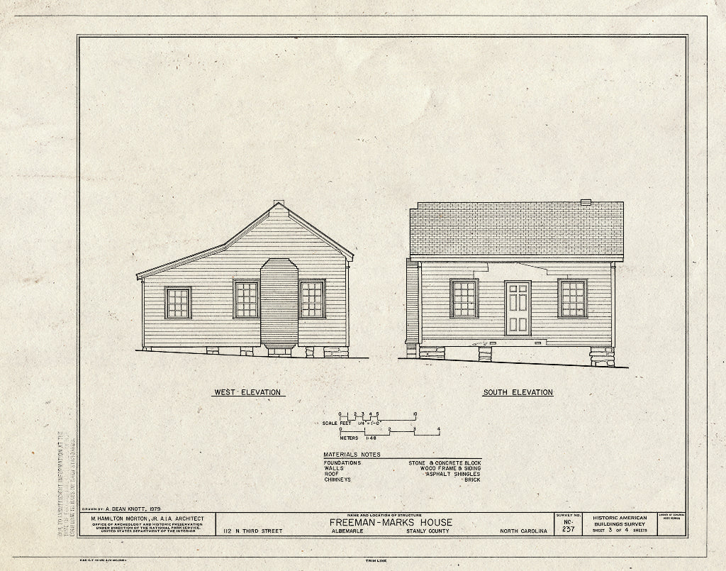 Historic Pictoric : Blueprint HABS NC,84-ALB,1- (Sheet 3 of 4) - Freeman-Marks House, 112 North Third Street, Albemarle, Stanly County, NC