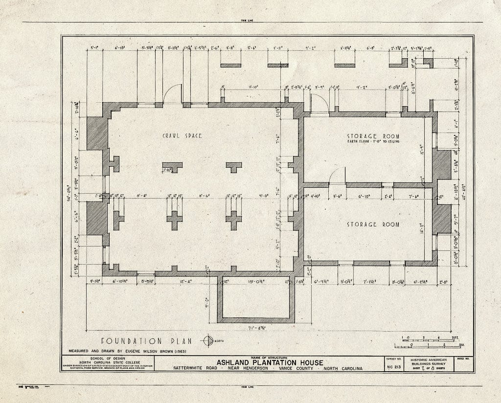 Historic Pictoric : Blueprint HABS NC,91-HEND.V,1- (Sheet 2 of 8) - Ashland Plantation House, Satterwhite Road, Henderson, Vance County, NC