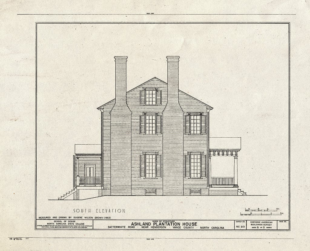 Historic Pictoric : Blueprint HABS NC,91-HEND.V,1- (Sheet 8 of 8) - Ashland Plantation House, Satterwhite Road, Henderson, Vance County, NC