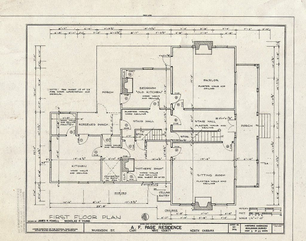 Historic Pictoric : Blueprint HABS NC,92-Cary,1- (Sheet 5 of 23) - A. T. Page House, Wilkenson Street, Cary, Wake County, NC