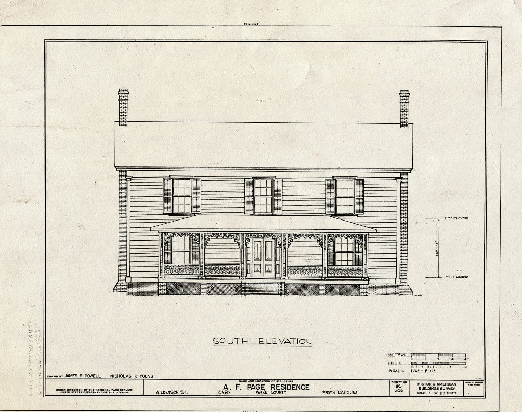 Historic Pictoric : Blueprint HABS NC,92-Cary,1- (Sheet 7 of 23) - A. T. Page House, Wilkenson Street, Cary, Wake County, NC