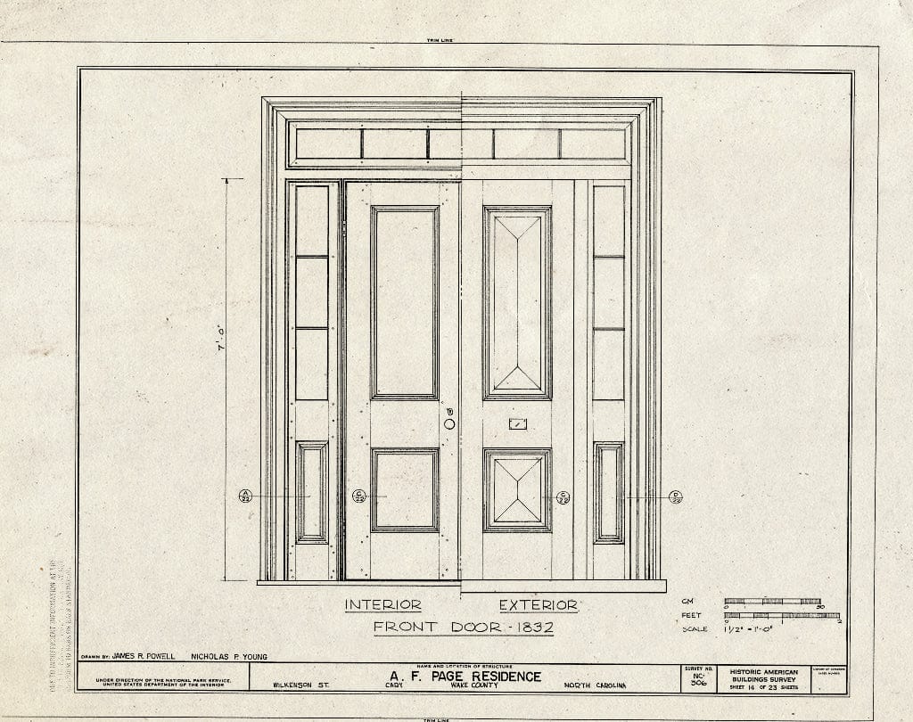 Historic Pictoric : Blueprint HABS NC,92-Cary,1- (Sheet 14 of 23) - A. T. Page House, Wilkenson Street, Cary, Wake County, NC