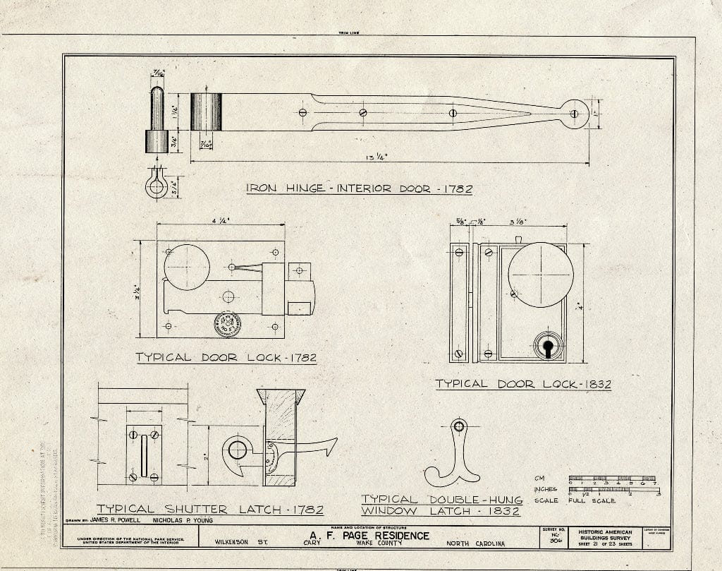 Historic Pictoric : Blueprint HABS NC,92-Cary,1- (Sheet 21 of 23) - A. T. Page House, Wilkenson Street, Cary, Wake County, NC
