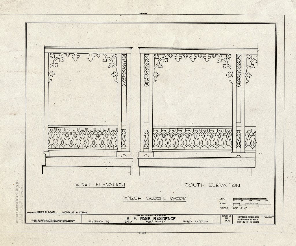Historic Pictoric : Blueprint HABS NC,92-Cary,1- (Sheet 22 of 23) - A. T. Page House, Wilkenson Street, Cary, Wake County, NC