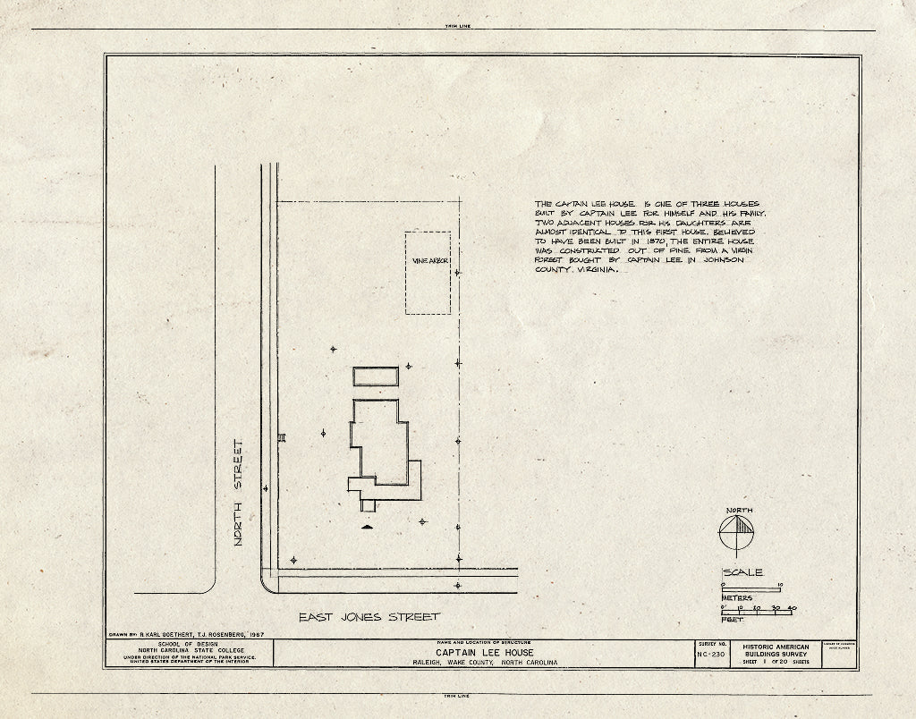 Historic Pictoric : Blueprint HABS NC,92-RAL,9- (Sheet 1 of 20) - Captain Lee House, 503 East Jones Street, Raleigh, Wake County, NC