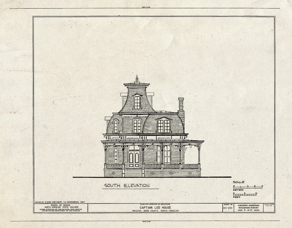 Historic Pictoric : Blueprint HABS NC,92-RAL,9- (Sheet 5 of 20) - Captain Lee House, 503 East Jones Street, Raleigh, Wake County, NC