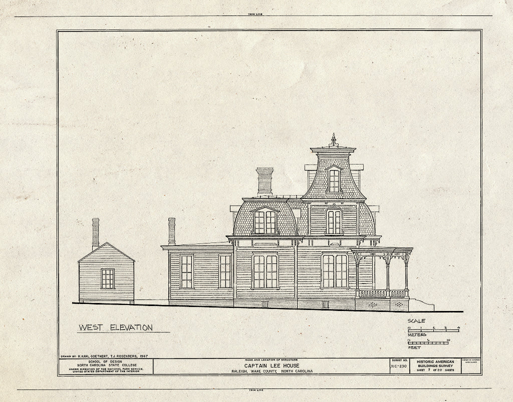 Historic Pictoric : Blueprint HABS NC,92-RAL,9- (Sheet 7 of 20) - Captain Lee House, 503 East Jones Street, Raleigh, Wake County, NC