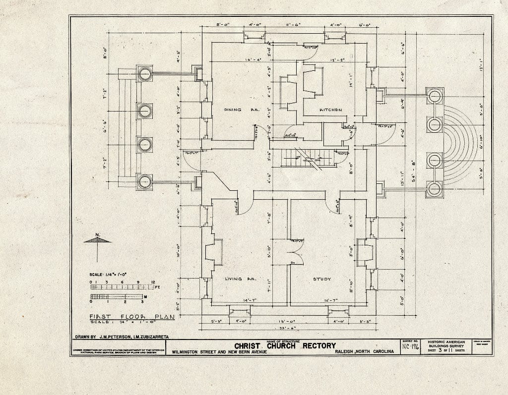 Historic Pictoric : Blueprint HABS NC,92-RAL,6- (Sheet 3 of 11) - Christ Church Rectory, Wilmington Street & New Bern Avenue, Raleigh, Wake County, NC