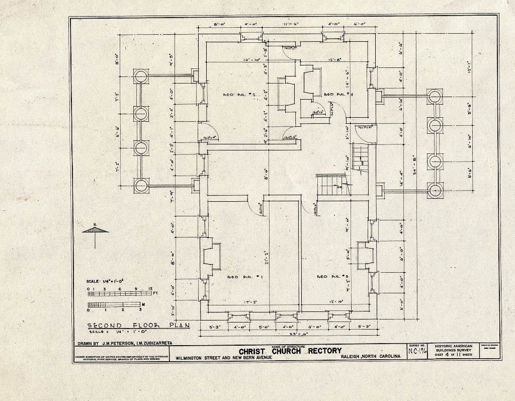 Historic Pictoric : Blueprint HABS NC,92-RAL,6- (Sheet 4 of 11) - Christ Church Rectory, Wilmington Street & New Bern Avenue, Raleigh, Wake County, NC