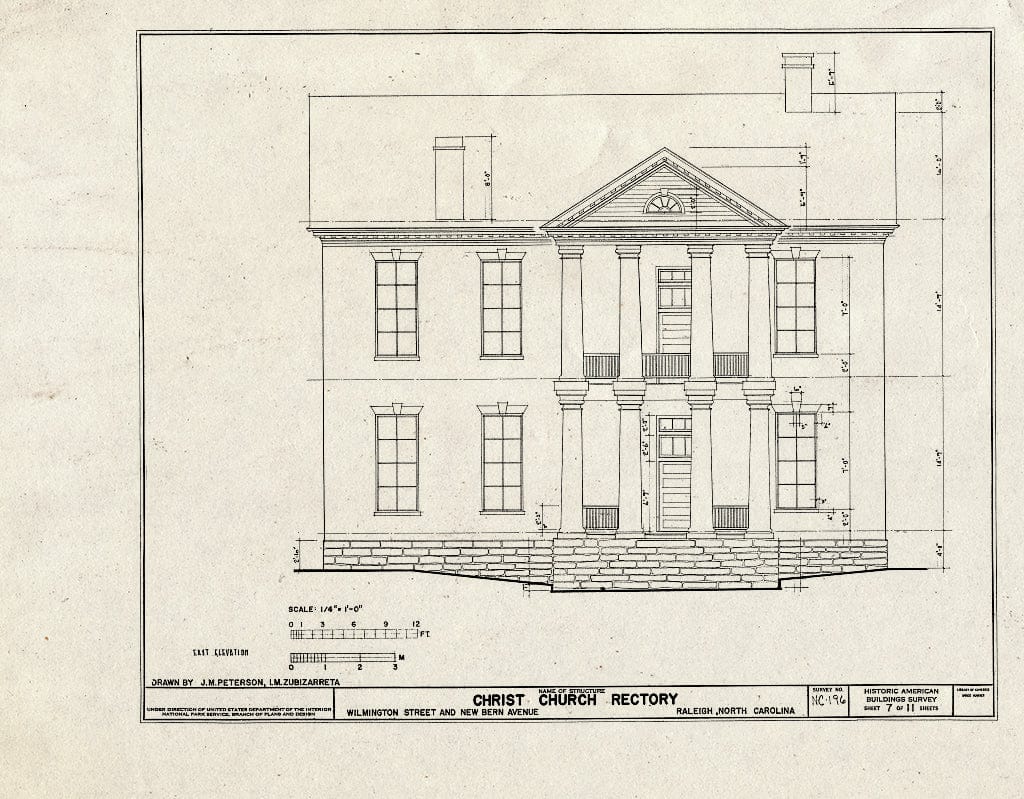 Historic Pictoric : Blueprint HABS NC,92-RAL,6- (Sheet 7 of 11) - Christ Church Rectory, Wilmington Street & New Bern Avenue, Raleigh, Wake County, NC