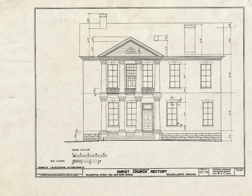 Historic Pictoric : Blueprint HABS NC,92-RAL,6- (Sheet 8 of 11) - Christ Church Rectory, Wilmington Street & New Bern Avenue, Raleigh, Wake County, NC