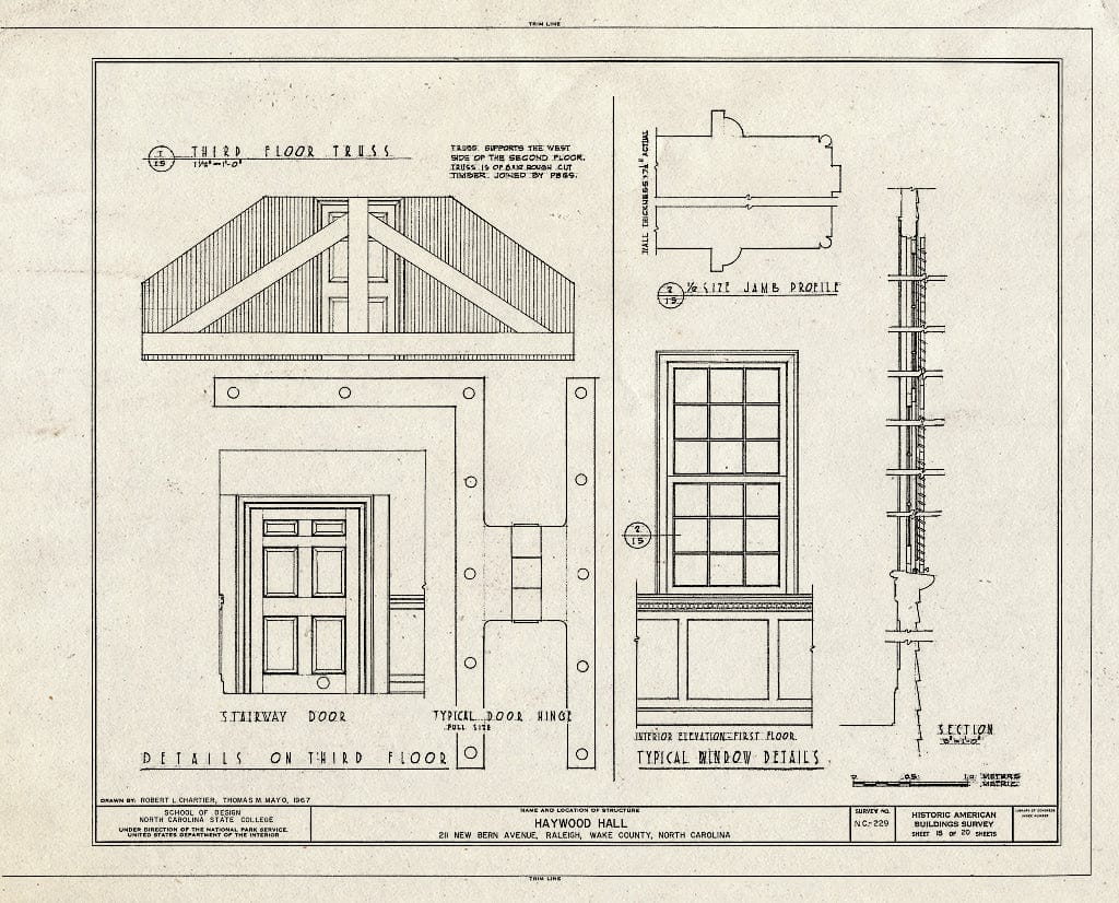 Historic Pictoric : Blueprint HABS NC,92-RAL,8- (Sheet 15 of 20) - Haywood Hall, 211 New Bern Avenue, Raleigh, Wake County, NC