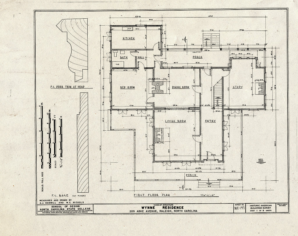Historic Pictoric : Blueprint HABS NC,92-RAL,7- (Sheet 1 of 8) - Wynne House, 209 Ashe Avenue, Raleigh, Wake County, NC