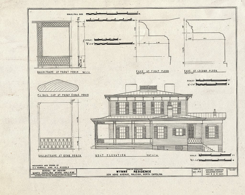 Historic Pictoric : Blueprint HABS NC,92-RAL,7- (Sheet 5 of 8) - Wynne House, 209 Ashe Avenue, Raleigh, Wake County, NC
