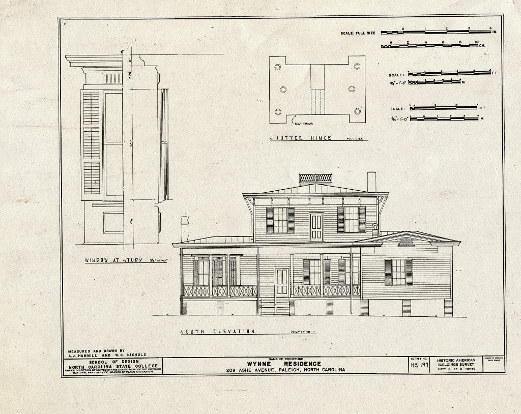 Historic Pictoric : Blueprint HABS NC,92-RAL,7- (Sheet 6 of 8) - Wynne House, 209 Ashe Avenue, Raleigh, Wake County, NC
