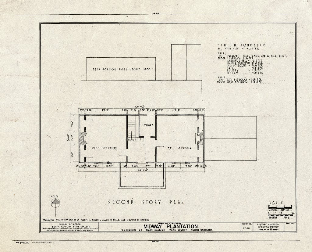 Historic Pictoric : Blueprint HABS NC,92-RAL.V,1- (Sheet 4 of 11) - Midway Plantation, U.S. Route 64, Raleigh, Wake County, NC