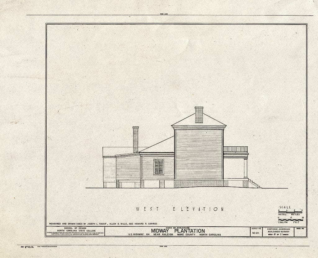 Historic Pictoric : Blueprint HABS NC,92-RAL.V,1- (Sheet 6 of 11) - Midway Plantation, U.S. Route 64, Raleigh, Wake County, NC