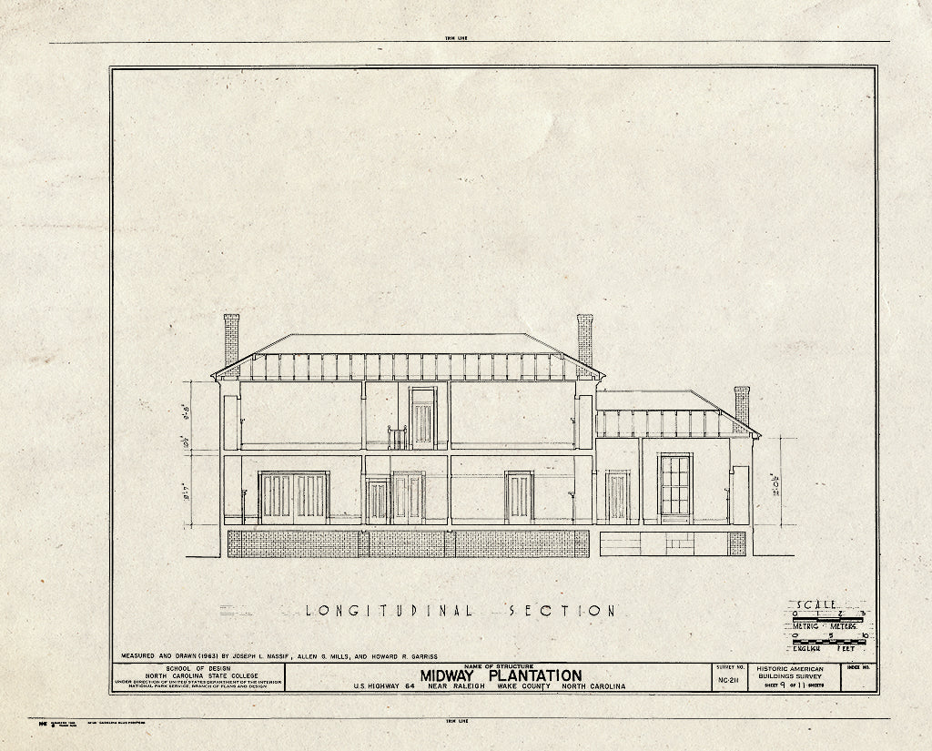 Historic Pictoric : Blueprint HABS NC,92-RAL.V,1- (Sheet 9 of 11) - Midway Plantation, U.S. Route 64, Raleigh, Wake County, NC