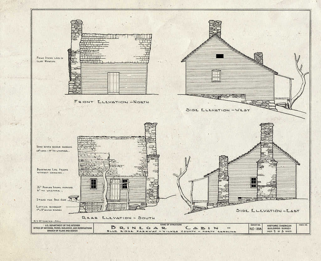 Historic Pictoric : Blueprint HABS NC,97-SPART.V,1- (Sheet 2 of 3) - Brinegar Cabin, Blue Ridge Parkway, Moxley, Wilkes County, NC