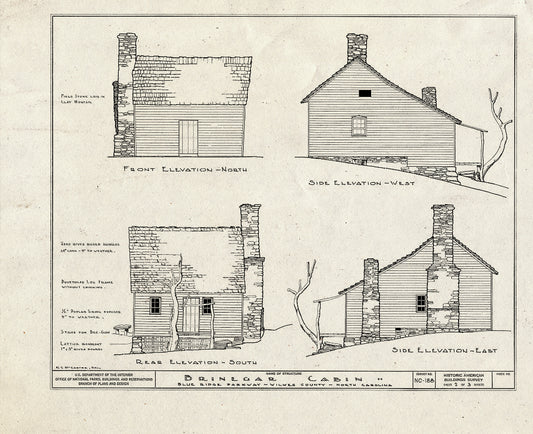 Historic Pictoric : Blueprint HABS NC,97-SPART.V,1- (Sheet 2 of 3) - Brinegar Cabin, Blue Ridge Parkway, Moxley, Wilkes County, NC