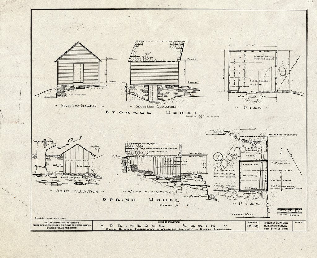 Historic Pictoric : Blueprint HABS NC,97-SPART.V,1- (Sheet 3 of 3) - Brinegar Cabin, Blue Ridge Parkway, Moxley, Wilkes County, NC