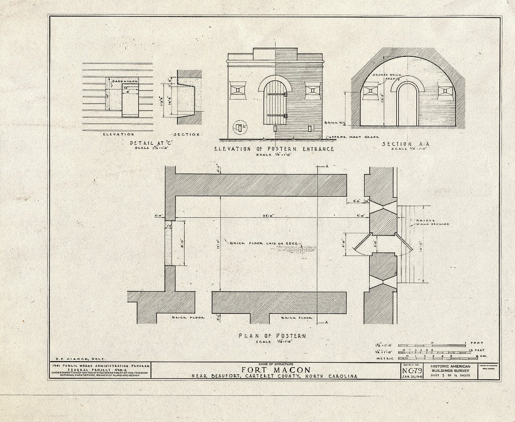 Historic Pictoric : Blueprint HABS NC,16-BEAUF.V,1- (Sheet 5 of 11) - Fort Macon, Bogue Point on Fort Macon Road, Beaufort, Carteret County, NC
