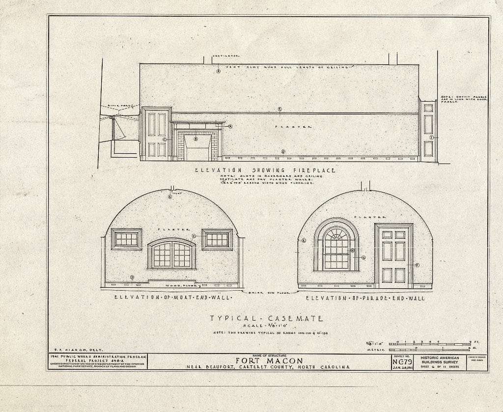 Historic Pictoric : Blueprint HABS NC,16-BEAUF.V,1- (Sheet 6 of 11) - Fort Macon, Bogue Point on Fort Macon Road, Beaufort, Carteret County, NC
