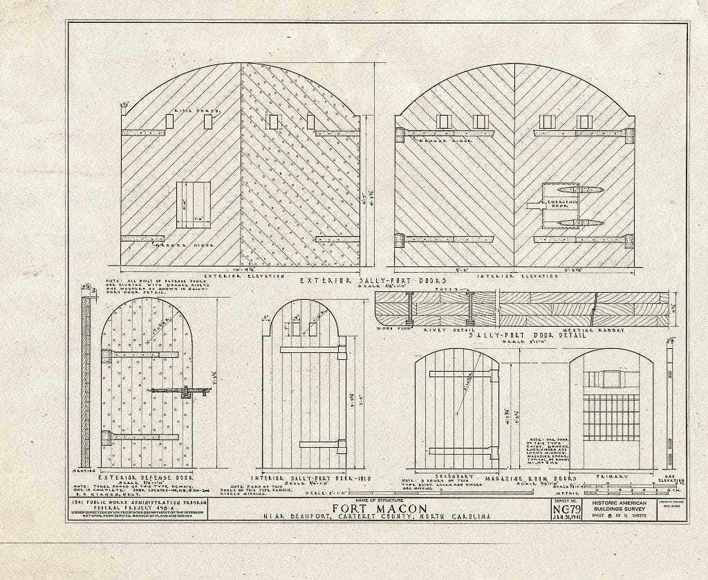 Historic Pictoric : Blueprint HABS NC,16-BEAUF.V,1- (Sheet 8 of 11) - Fort Macon, Bogue Point on Fort Macon Road, Beaufort, Carteret County, NC