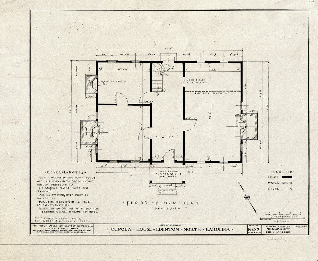 Historic Pictoric : Blueprint HABS NC,21-EDET,3- (Sheet 1 of 14) - Cupola House, 408 South Broad Street, Edenton, Chowan County, NC