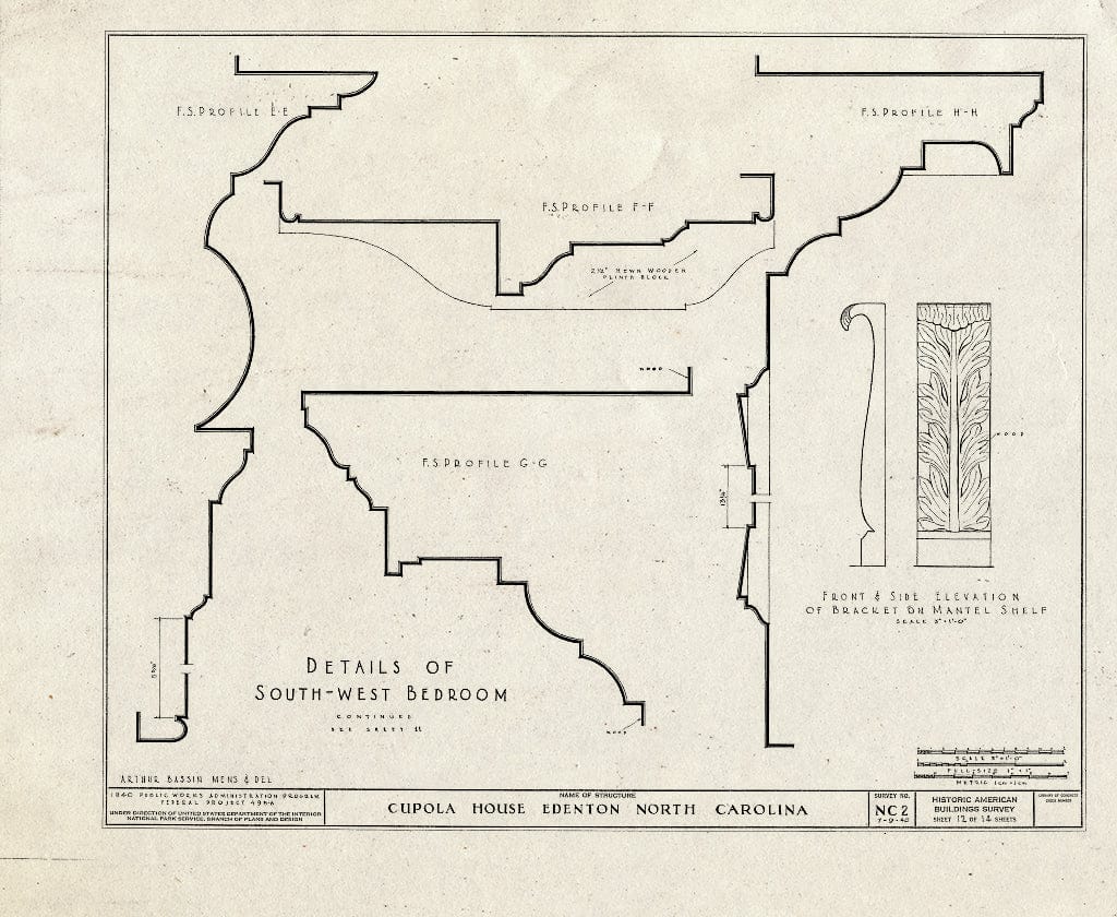 Historic Pictoric : Blueprint HABS NC,21-EDET,3- (Sheet 12 of 14) - Cupola House, 408 South Broad Street, Edenton, Chowan County, NC