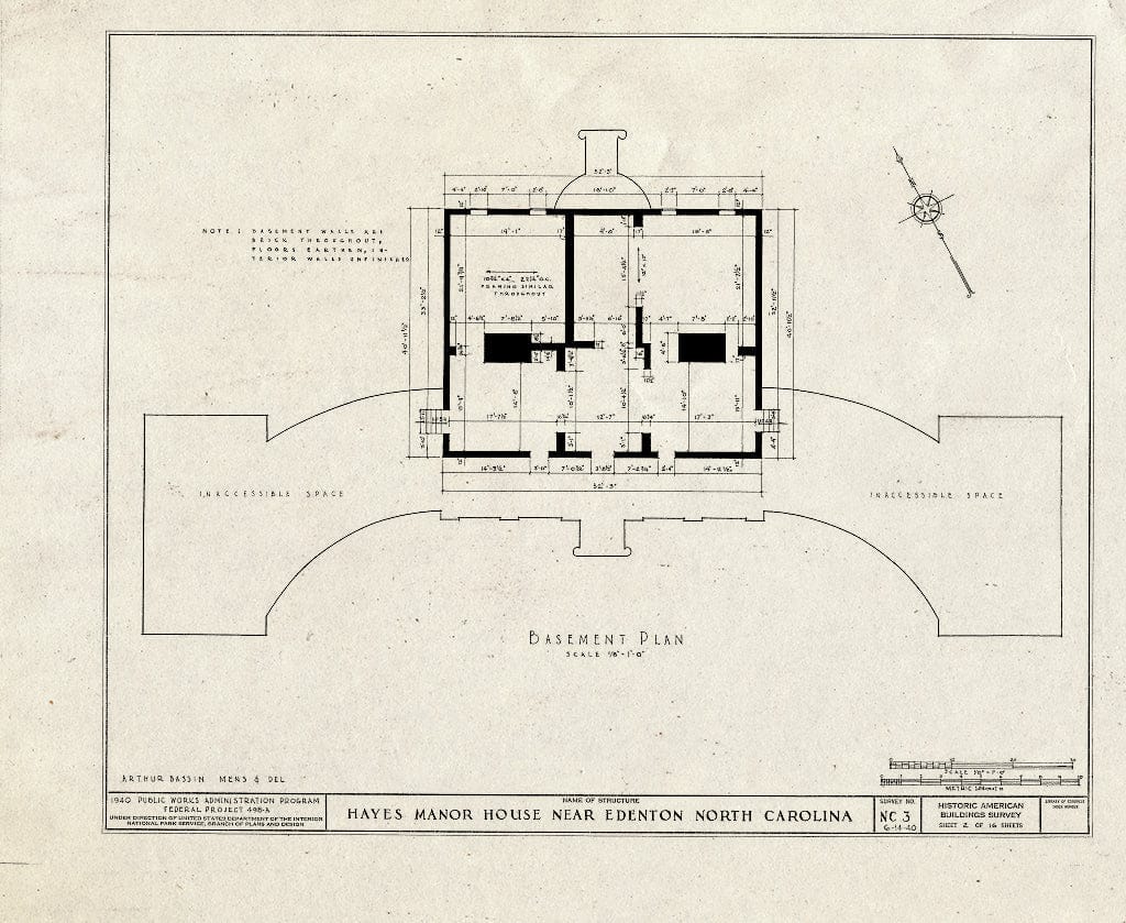 Historic Pictoric : Blueprint HABS NC,21-EDET.V,1- (Sheet 2 of 17) - Hayes Manor, East Water Street Vicinity, Edenton, Chowan County, NC