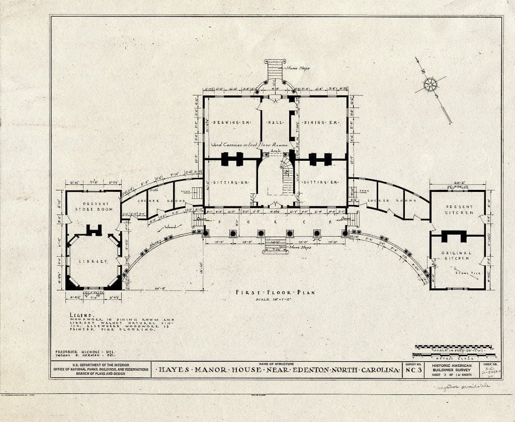 Historic Pictoric : Blueprint HABS NC,21-EDET.V,1- (Sheet 3 of 17) - Hayes Manor, East Water Street Vicinity, Edenton, Chowan County, NC