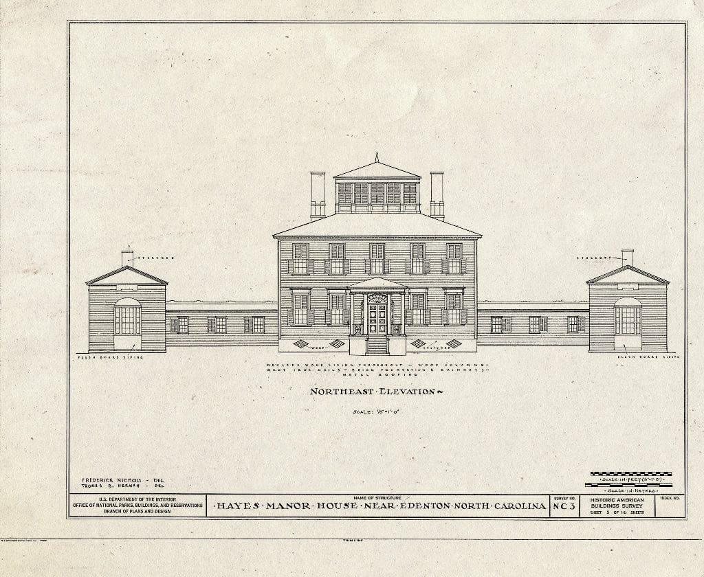 Historic Pictoric : Blueprint HABS NC,21-EDET.V,1- (Sheet 5 of 17) - Hayes Manor, East Water Street Vicinity, Edenton, Chowan County, NC