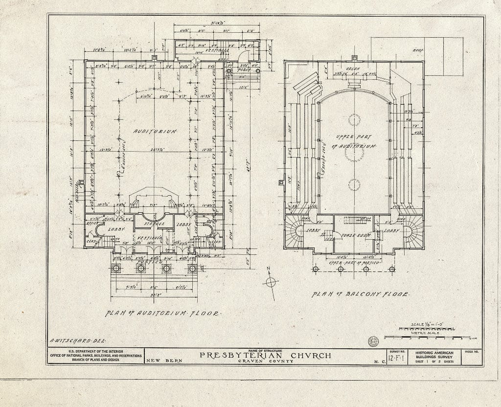 Historic Pictoric : Blueprint HABS NC,25-NEBER,1- (Sheet 1 of 5) - First Presbyterian Church, New & Middle Streets, New Bern, Craven County, NC
