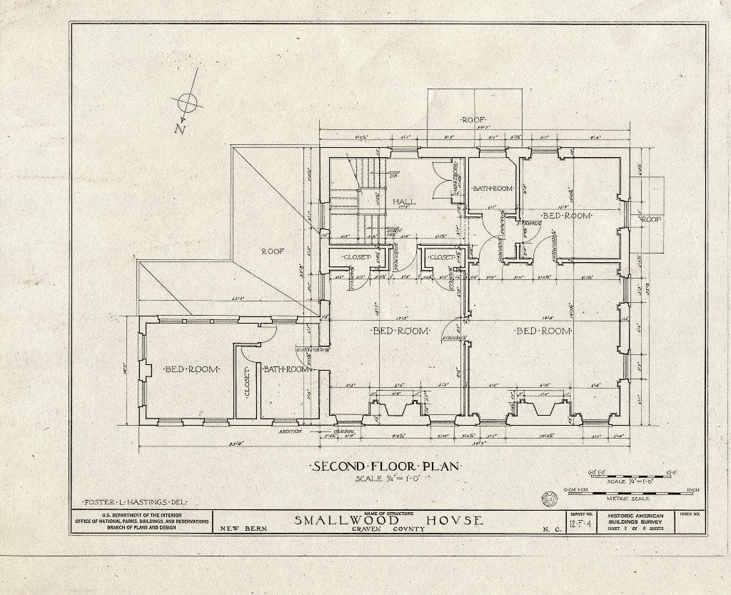 Historic Pictoric : Blueprint HABS NC,25-NEBER,9- (Sheet 2 of 8) - Smallwood-Jones House, 524 East Front Street, New Bern, Craven County, NC
