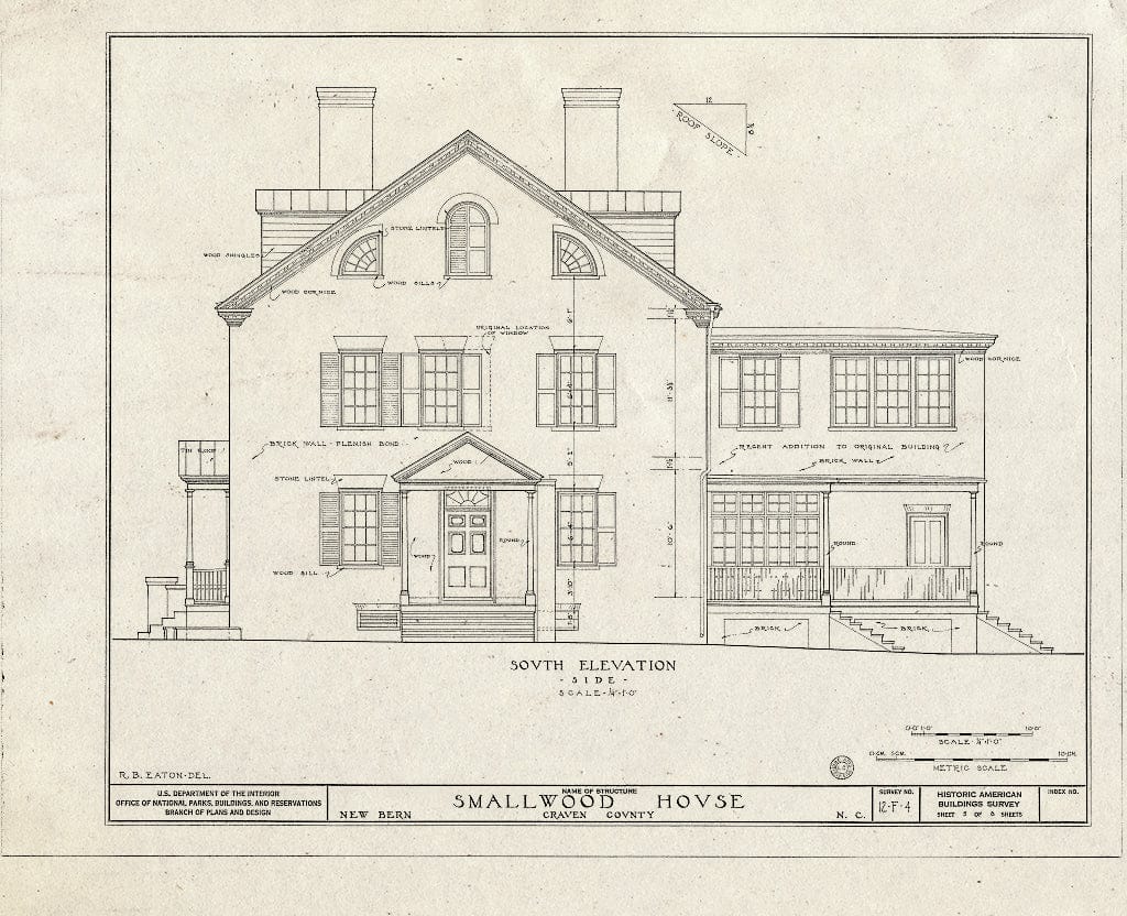 Historic Pictoric : Blueprint HABS NC,25-NEBER,9- (Sheet 5 of 8) - Smallwood-Jones House, 524 East Front Street, New Bern, Craven County, NC