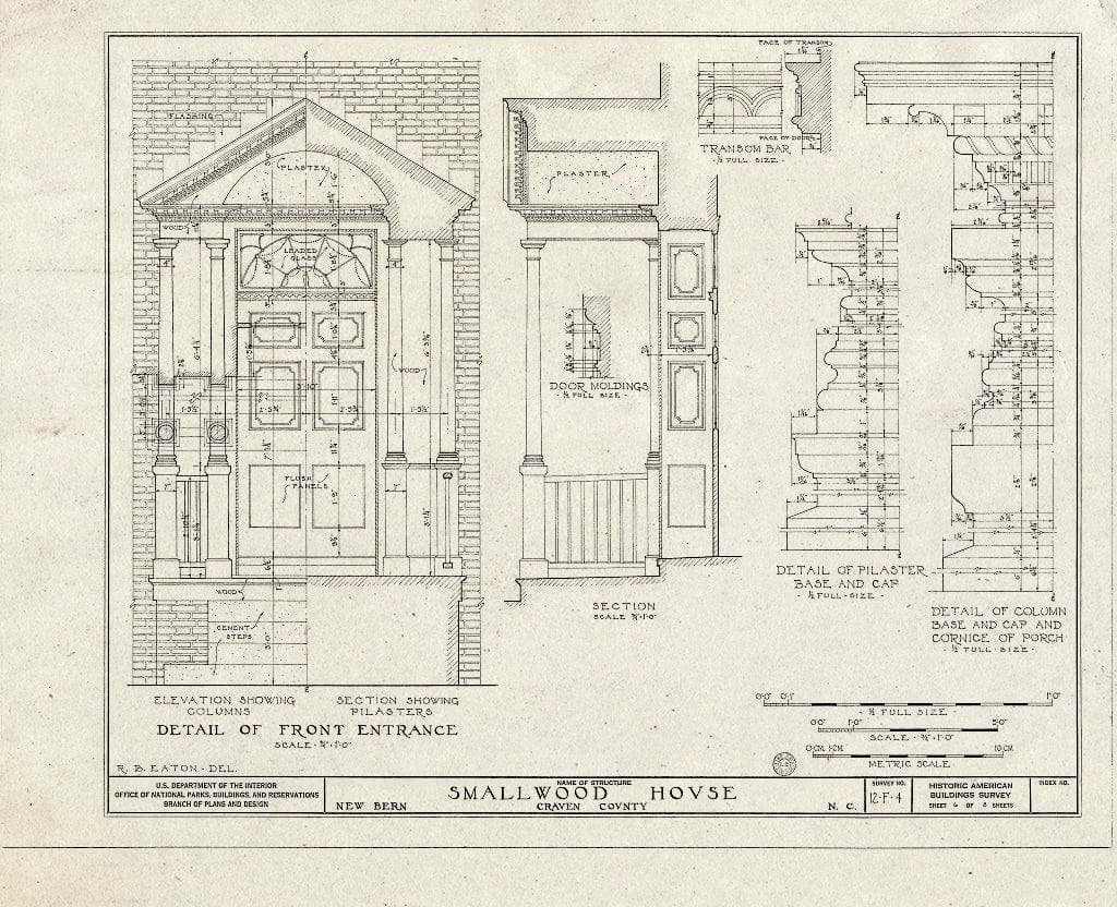 Historic Pictoric : Blueprint HABS NC,25-NEBER,9- (Sheet 6 of 8) - Smallwood-Jones House, 524 East Front Street, New Bern, Craven County, NC
