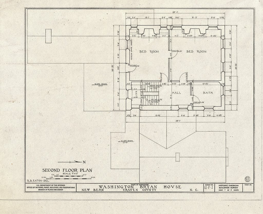 Historic Pictoric : Blueprint HABS NC,25-NEBER,6- (Sheet 3 of 8) - Washington Bryan House & Office, 603 & 605 Pollock Street, New Bern, Craven County, NC
