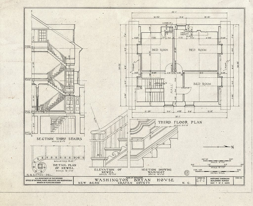 Historic Pictoric : Blueprint HABS NC,25-NEBER,6- (Sheet 4 of 8) - Washington Bryan House & Office, 603 & 605 Pollock Street, New Bern, Craven County, NC