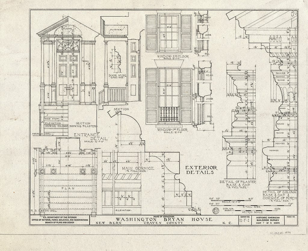 Historic Pictoric : Blueprint HABS NC,25-NEBER,6- (Sheet 7 of 8) - Washington Bryan House & Office, 603 & 605 Pollock Street, New Bern, Craven County, NC