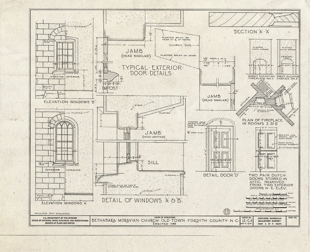 Historic Pictoric : Blueprint HABS NC,34-OLTO,1- (Sheet 3 of 6) - Bethabara Moravian Church, 2147 Bethabara Road (State Route 1681), Old Town, Forsyth County, NC