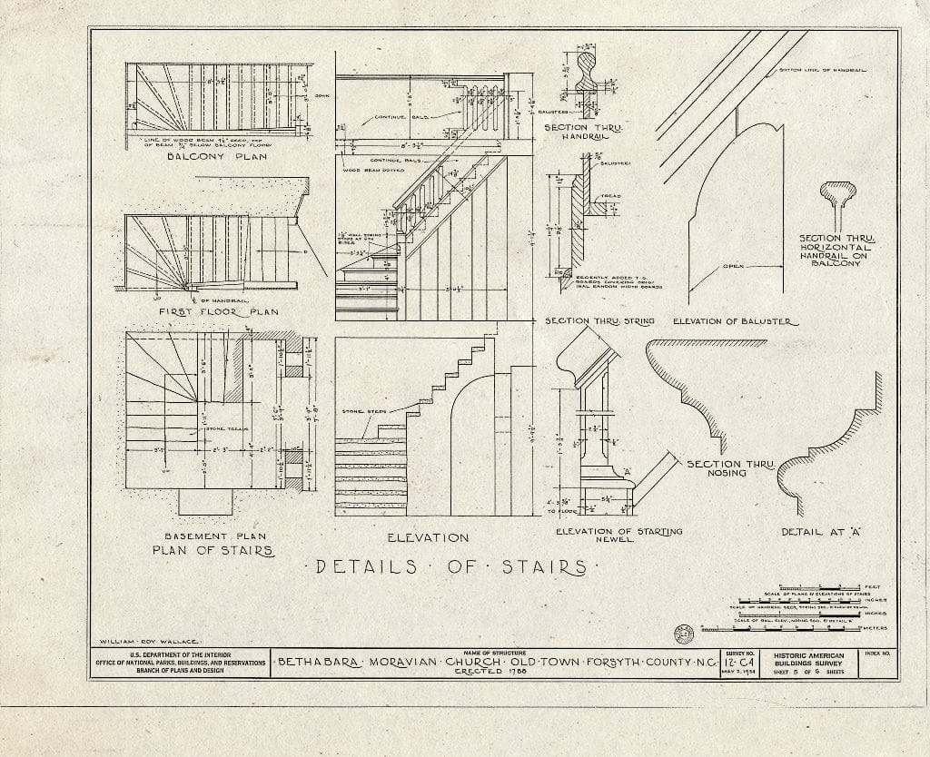 Historic Pictoric : Blueprint HABS NC,34-OLTO,1- (Sheet 5 of 6) - Bethabara Moravian Church, 2147 Bethabara Road (State Route 1681), Old Town, Forsyth County, NC